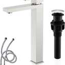 KENES Brushed Nickel Vessel Sink Facuet Single Handle Tall Bathroom Sink Faucet Vanity Bathroom Faucet Basin Mixer Tap with Water Supply Hose and Pop Up Sink Drain, LJ-9031A