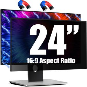 Magnetic Invisible Hidden Design Computer Privacy Screen Filter 24 Inch for Frameless Monitor 16:9 Aspect Ratio, Removable Anti Glare Blue Light Protector, Double Sided Reversible Eye Care 24in Film