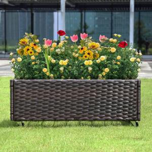 Raised Garden Bed with Wheels - Rattan Wicker Elevated Raised Garden Bed Outdoor Raised Planter Box for Vegetables Grass Lawn Yard, 38 x 14.5 x 12 in, Brown
