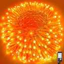 Vivideal 100ft 300 LED Orange Christmas Lights Outdoor Waterproof String Lights Indoor 8 Modes Clear Wire, Plug in Orange Christmas Light for Xmars Tree Bedroom Thanksgiving Decorations