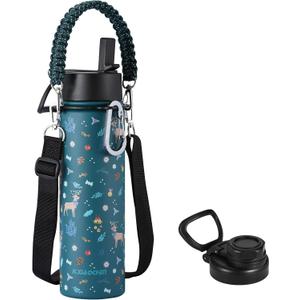 KXIAOCHEN Insulated Water Bottle, Stainless Steel Water Bottle, 2 Lids (Straw and Handle Lid),Wide Mouth Metal Water Bottles Keep Hot and Cold, Double Walled, Thermo Mug, Metal Canteen (Christmas Green)