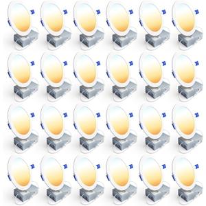 Ensenior 24 Pack 6 Inch LED Recessed Ceiling Light, Dimmable, 2700K-5000K 5CCT, 1200LM 12W 120V, High Brightness Canless Wafer Downlight - ETL&FCC&IC