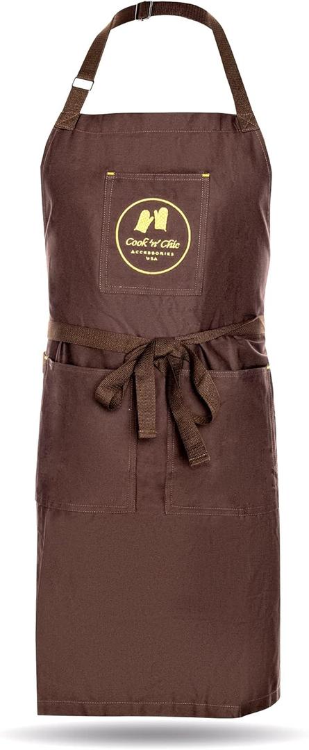 Essential Chef Baking Apron - Professional and Durable for Cooking - Cotton Kitchen Apron - Adjustable by Cook'n'Chic (Brown)