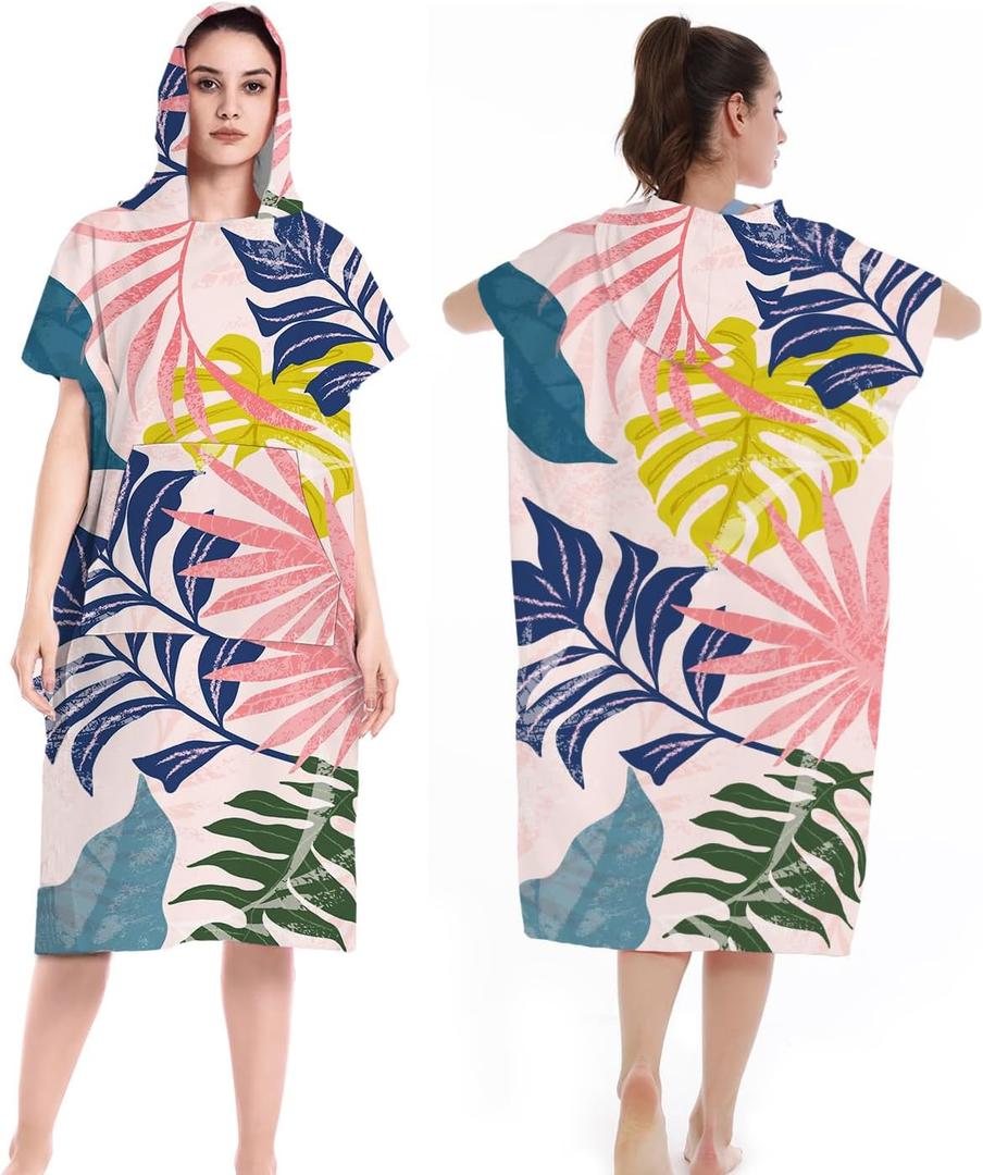 LOMTRATS Double-Sided Microfiber With Pockets Quick-Drying Changing Towel For Women And Men Swimming Beach Surfing Bathing (Medium, Colorful Seaweed)