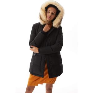 Women's Padded Jacket, Ladies Fur Hooded Thickened Vegan Down Long Parka Winter Outwear Warm Puffer Coat XS-XXL (L, Black)