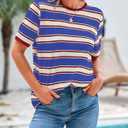 BTFBM Womens Summer Tops 2025 Crewneck Short Sleeve Striped T Shirts Casual Loose Lightweight Color Block Basic Tee (L)