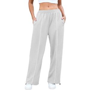 ZAFUL Womens Side Striped Pant Baggy Wide Leg Sweatpants Elastic Waisted Contrast Stripes Loose Fit Trousers (Large)