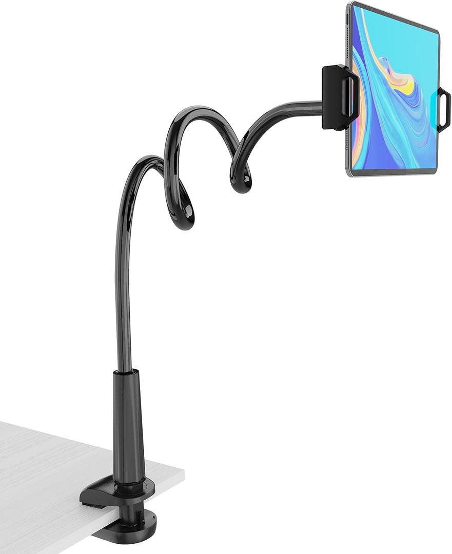 Tablet Stand Holder, Mount Holder Clip with Grip Flexible Long Arm Gooseneck Compatible with ipad iPhone/Nintendo Switch/Samsung Galaxy Tabs/Amazon Kindle Fire HD - Black (Black) (Black)