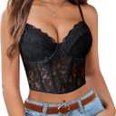 Avidlove Lace Bralette for Women V Neck Bustier Corset Tops with Underwired Racerback Adjustable Strap Crop Top (Medium, Black)