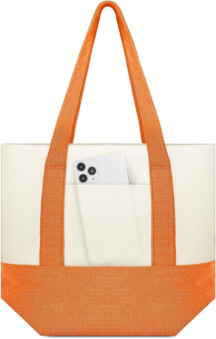 Amylove Mini Canvas Tote Bag with Pockets Duty Canvas Sublimation Blank Small Bag Mini Reusable Tote for Crafts DIY (13" X 11", Orange Color)
