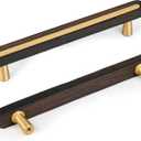 SALISENG-5 Pack Wooden Kitchen Cabinet Pulls,5 Inch Brass Dresser Drawer Handles, Modern Furniture Pulls for Cupboard Wardrobe Closet Cabinet Hardware