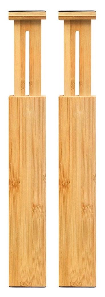 VaeFae Adjustable Bamboo Drawer Dividers, Expandable Drawer Organizer for Kitchen, Bedroom, Bathroom, Dresser and Office, 2 Pack