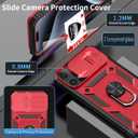 Compatible with iPhone 15 Pro Max Case with 2 Tempered Glass Screen Protectors,Built-in Kickstand Ring with Camera Cover Shockproof Military Grade Drop Heavy Duty Protection Phone Bumper Red