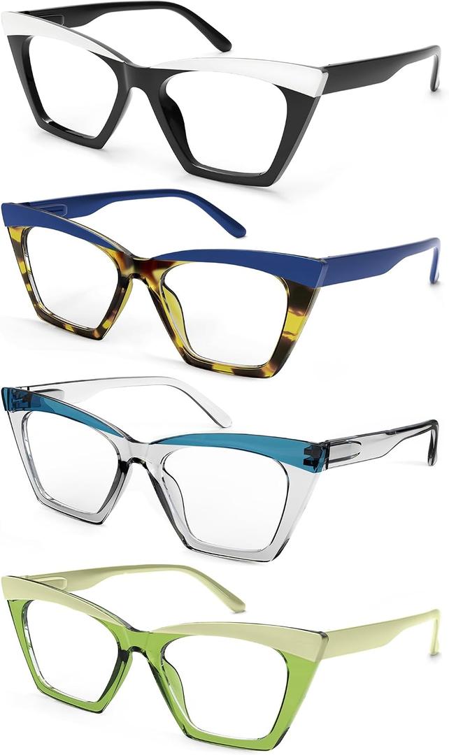 Oversized Reading Glasses Women Ladies Blue Light Blocking Wide Large Computer Readers 4 Pack Anti Eyestrain/UV/Glare