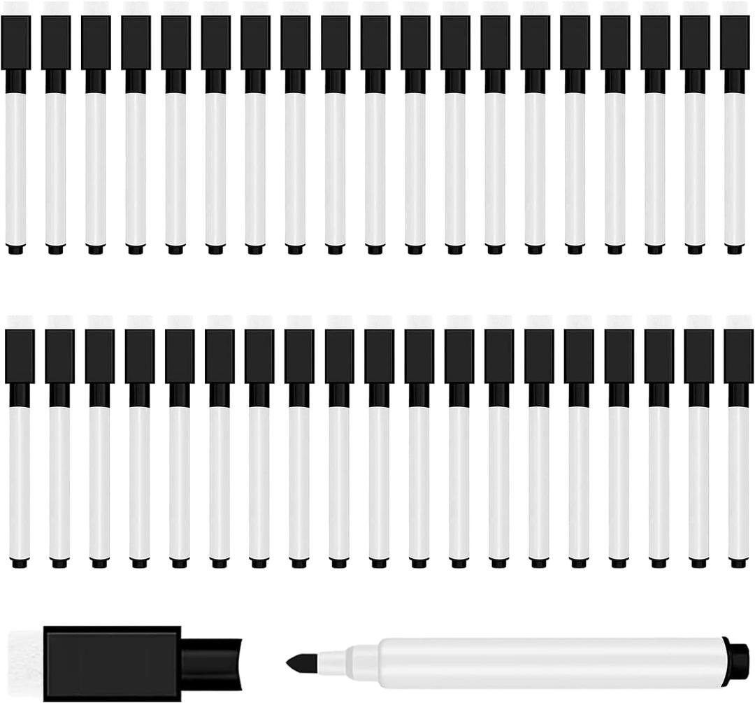 50 Pcs Black Magnetic Dry Erase Markers with Eraser Cap, White Board Mini Dry erase Markers Bulk, Fine Point Tip Student White Board Markers for Teachers Office School Supplies (1 Count (Pack of 50))
