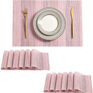 Leetaltree Misty Rose Placemats Set of 12 - Heat Resistant Non-Slip Place mats for Dining Table, Washable Durable PVC Vinyl Woven Table Mats Misty Rose, 12