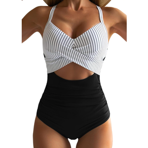 Eomenie Women's One Piece Swimsuits Tummy Control Cutout High Waisted Bathing Suit Wrap Tie Back 1 Piece Swimsuit, Size L
