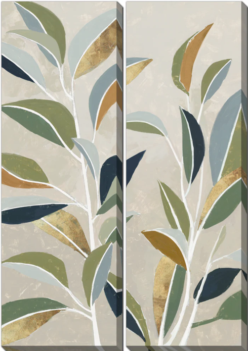 Golden Mosaic Leaves, Set of 2, Size: 3x1ft