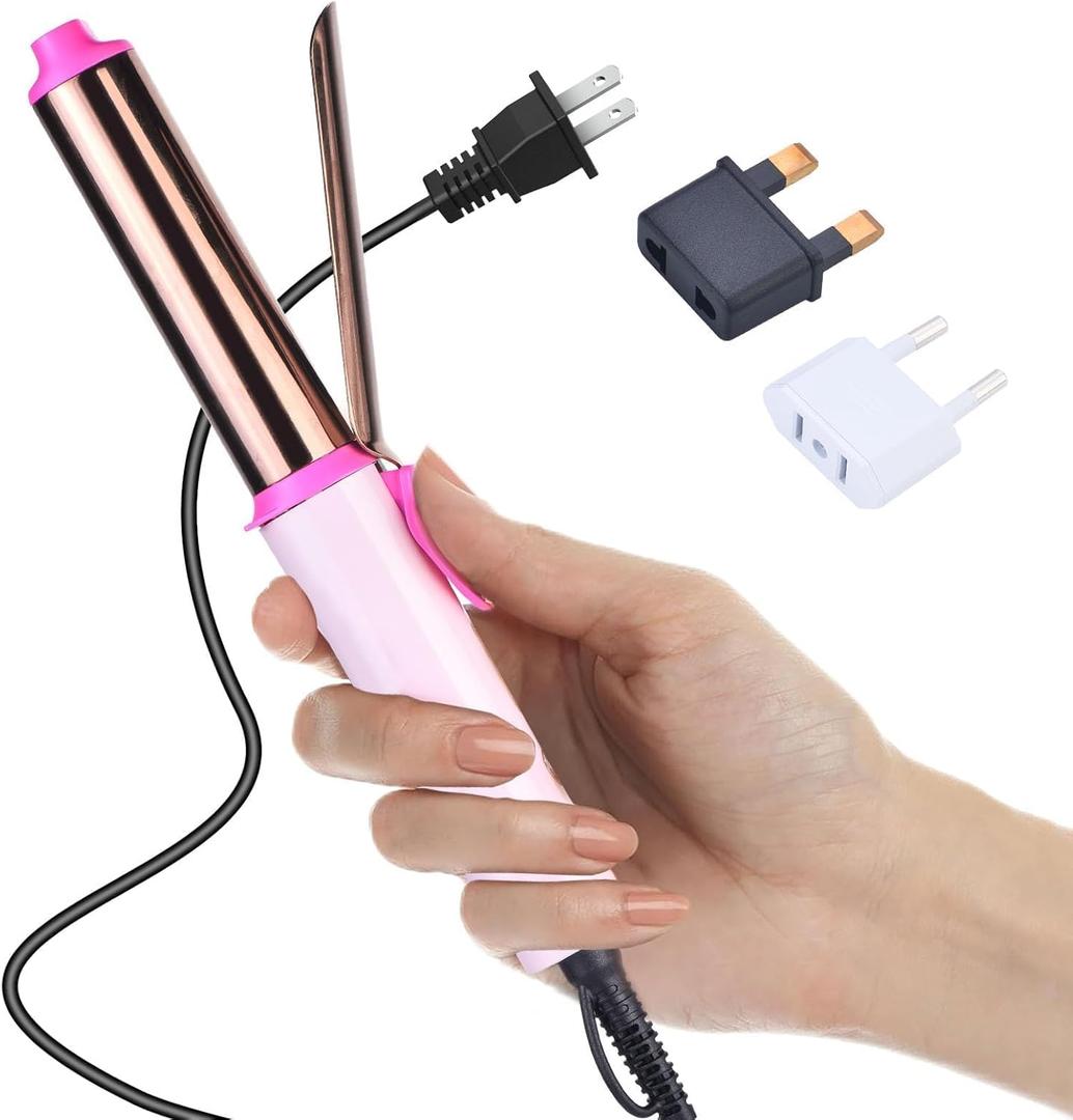 ANGILALA Travel Curling Iron with Storage Bag, Mini Curling Iron for Short Hair, European Hair Curler with Dual Voltage, 3 Adjustable Temperatures, Europe Travel Essentials for Women