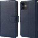 Bocasal Genuine Leather Wallet Case for iPhone 11 Wireless Charge RFID Blocking Credit Card Holder Kickstand Folio Flip Protective Cover with Wrist Strap Magnetic Clasp 6.1 Inch (Dark Blue)