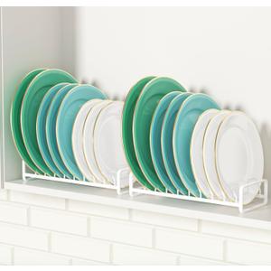 Plate Organizer for Cabinet (2-Pack),Kitchen Dish Rack Organizer for Cabinet Countertop Drawer Space Saver8 Slots Vertical Plate Holder Storage Rack, Housewarming Kitchen Gifts for Women (White)