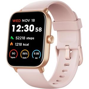 Fitpolo Smart Watch for Women,1.8 Touchscreen, Bluetooth Call, Alexa Built-in,24/7 Heart Rate SpO2 Monitor,Step Counting,Sleep Tracking, IP68 Waterproof Fitness Tracker Watch for Android iPhone (Pink)