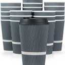 Disposable Coffee Cups With Lids - 16 oz To Go Coffee Cup (70 Pack). Large Travel Cups Hold Shape With Hot and Cold Drinks, No Leaks! Insulated Ripple Cups Protect Hands, No Sleeves needed (Dusk Grey)