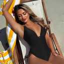 WODECASA Sexy One Piece Swimsuit for Women Deep V Neck High Cut Bathing Suit Drawstring Ruched Tummy Control Monokini (Black, M)