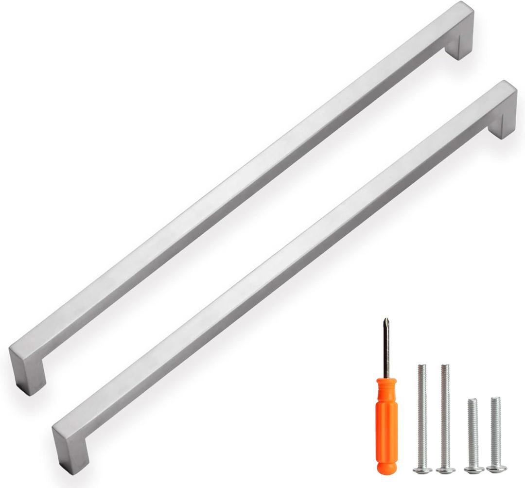 Cabinet Pulls Brushed Nickel Cabinet Handles Square Drawer Pulls, 5 Pack 13-4/5 Inch Stainless Steel Kitchen Door Cupboard Drawer Handles, Cabinet Hardware Handles, 352mm Hole Centers