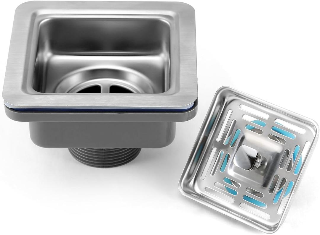 3-1/2  Square Kitchen Sink Drain Assembly Kit 304 Stainless Steel Sink Strainer Drain Basket Replacement with Sink Stopper Sealing Lid for Kitchen Bathroom Drain Kit (Gray)