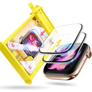 EWUONU 9H+ Glass for Apple Watch Series 11/10 Screen Protector 46mm, 2 Pack Tempered Glass Automatic Align Tech 0 Bubble 3D Full Coverage Waterproof Film, Strong Adhesion for iWatch Cover Accessories (Black edge)