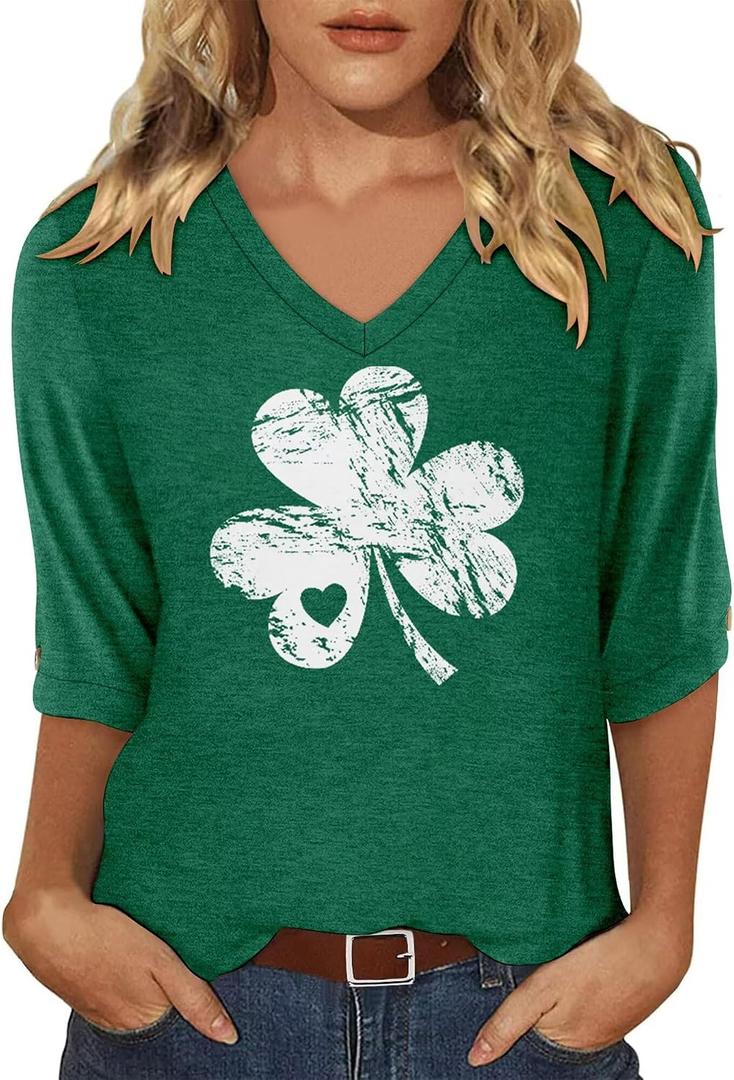 KISSMODA Women's Casual 3/4 Sleeve T-Shirts 2026 V-Neck Tunic Tops Cute Tees Blouses Loose Fit Business Work Tee Top Large
