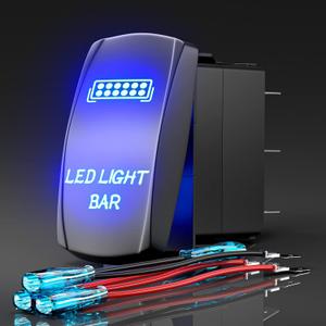 Rocker Switch LED Light BAR, Laser Etched Toggle Switch ON/Off SPST 5Pin 12V 24V Switch Jumper Wires for Cars Trucks Caravans Marine Boat ATV UTV RV (Blue)