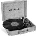 Victrola Journey+ Signature Turntable Record Player  33-1/3, 45 & 78 RPM Suitcase Vinyl Record Player, Bluetooth Connectivity & Built-in Speakers, Stereo RCA Output, Linen Finish (Light Grey Linen)