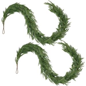 Katflyee 12ft(2x6ft) Mixed Norfolk Pine & Cedar Garland, Realistic Christmas Artificial Greenery Garlands for Fireplace, Mantle, Stair Railings, Outdoor Holiday Decor