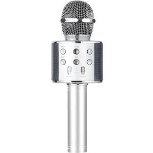 Wireless Bluetooth Karaoke Microphone Portable Handheld Mic Speaker 3-in-1 for All Smartphones Gifts Silver