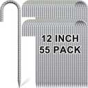 Rebar Stakes 12 Inch, 55 Pack Galvanized Metal Tent Stakes Heavy Duty Ground Stakes, J Hook Steel Fence Stakes for Ground, Outdoor Decoration, Wire Fencing, Gardening