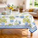 Summer Lemon Tablecloth Waterproof, Floral Table Cloth Rectangle Stain Resistant, Washable Table Cover for Home Kitchen Dining Party Decoration (55 x 70 Inch)