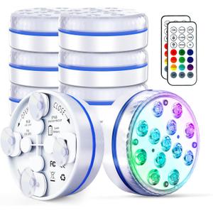 Submersible Led Pool Lights for Above Ground Pools IP68 Waterproof Inground Pond Light Underwater with 4 Magnets, 4 Suction Cups and 16 RGB Dynamic Color, for Father's Day Party Decorations (8pack)