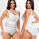 Nebility Womens' Waist Trainer Seamless Round Neck Tummy Control Shapewear Bodysuit (White, M)