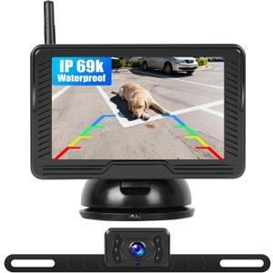 Wireless Backup Camera for Car 4.3 Inch Monitor Digital Signal Stable Rear View Camera Night Vision for Truck/Car/Pickup/SUV/ IP69 Waterproof with License Plate Backup