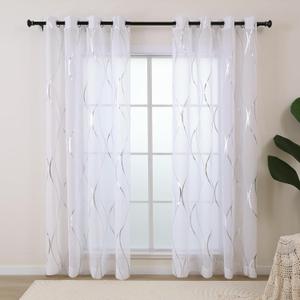 L.Z.E Silver White Sheer Curtains 72 Inch Length for Living Room 2 Panels Set Short Bedroom See Through Sheer Curtains Grommet Top Transparent Sheers with Wave Patterns