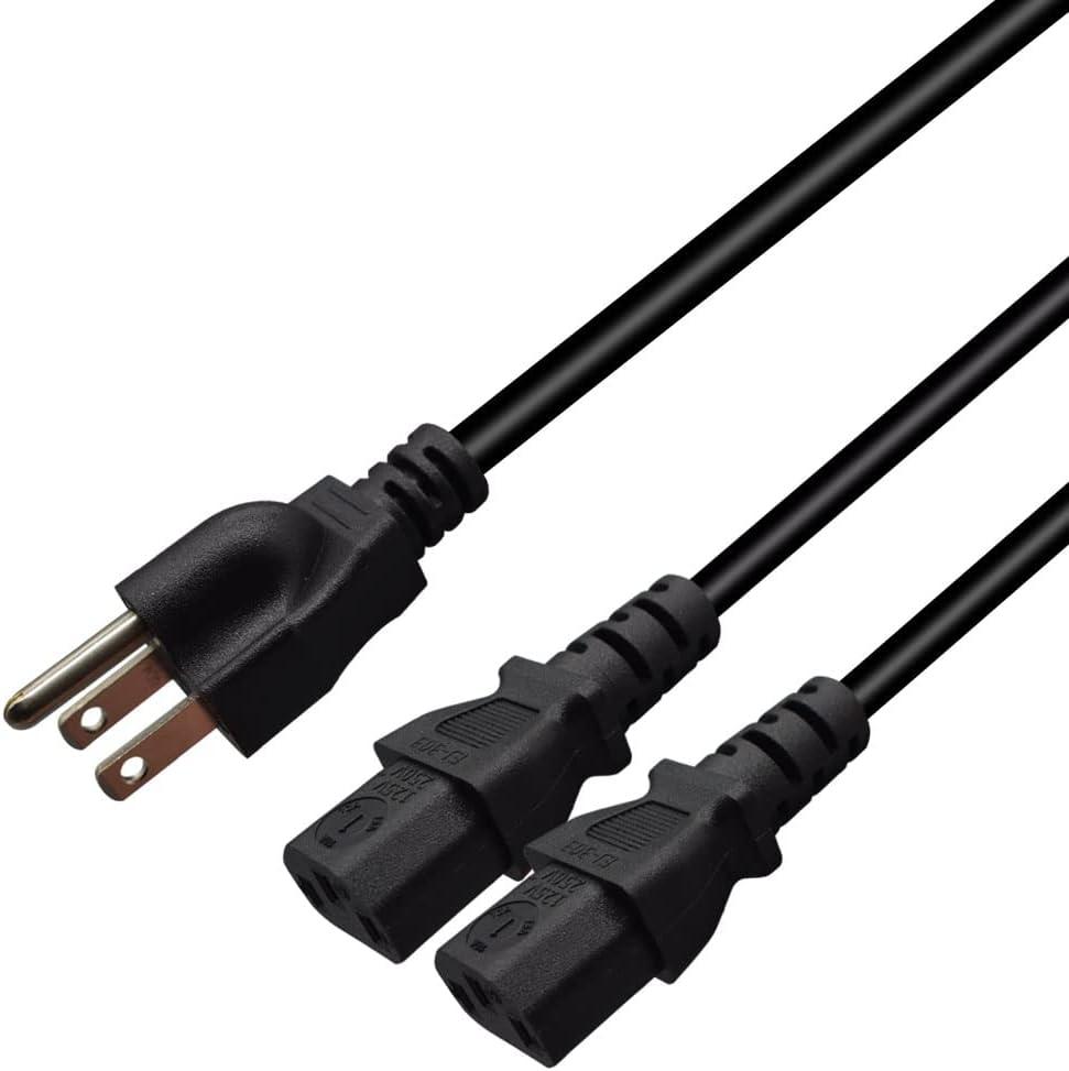NEMA 5-15P to 2 x C13 Power Cord Splitter Cable,5-15P to Dual C13 Y Splitter Power Cord,American 3 pin 3 Pole to C13 Multiple Interface Power Splitter Cord (5-15P to 2X C133.2FT/1M)