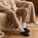 KuaiLu Womens Memory Foam Slippers Ladies Cozy Fuzzy Plush Fur Lined Warm Winter Cushioned Slip on House Bedroom Shoes Comfy Indoor Outdoor Hard Sole Arch Supportive Plantar Fasciitis Black Size 9