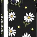 LEECG for iPhone 12 Mini Case, Astronaut Floral Butterfly Print Creative Design Phone Cover Anti Scratch Soft Microfiber Lining Liquid Silicone Phone Case 12 Mini-Daisy Black