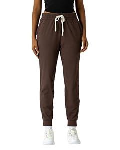 Women's Moisture Wicking Jogger Pants for Fitness, Drawstring Waist, Side Pockets, Soft Breathable for Running, Casual Sports, Brown Small