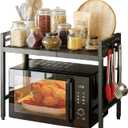 Expandable Microwave Stand 2 Tier Metal Kitchen Counter Organizer for Microwave with 6 Hooks Bakers Rack Microwave Shelf Microwave Oven Rack 55lbs Weight Capacity, 25 inch