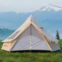 Bell Yurt Tent, Waterproof Luxury 4 Season Hot Tent with Stove Jack/ Air Conditioner Vents/ 2 Skylight for Family Outdoor Camping Oxford Glamping Tents for All Year Living (Beige Oxford 5M Yurt)