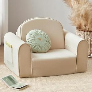 Tiny Land 2-in-1 Foldable Kids Couch with Pocket Soft Thick Toddler Sofa Convertible Kids Chair for Playroom, designed with 3.5-inch thick high-resilience foam, an extended 42.5-inch length