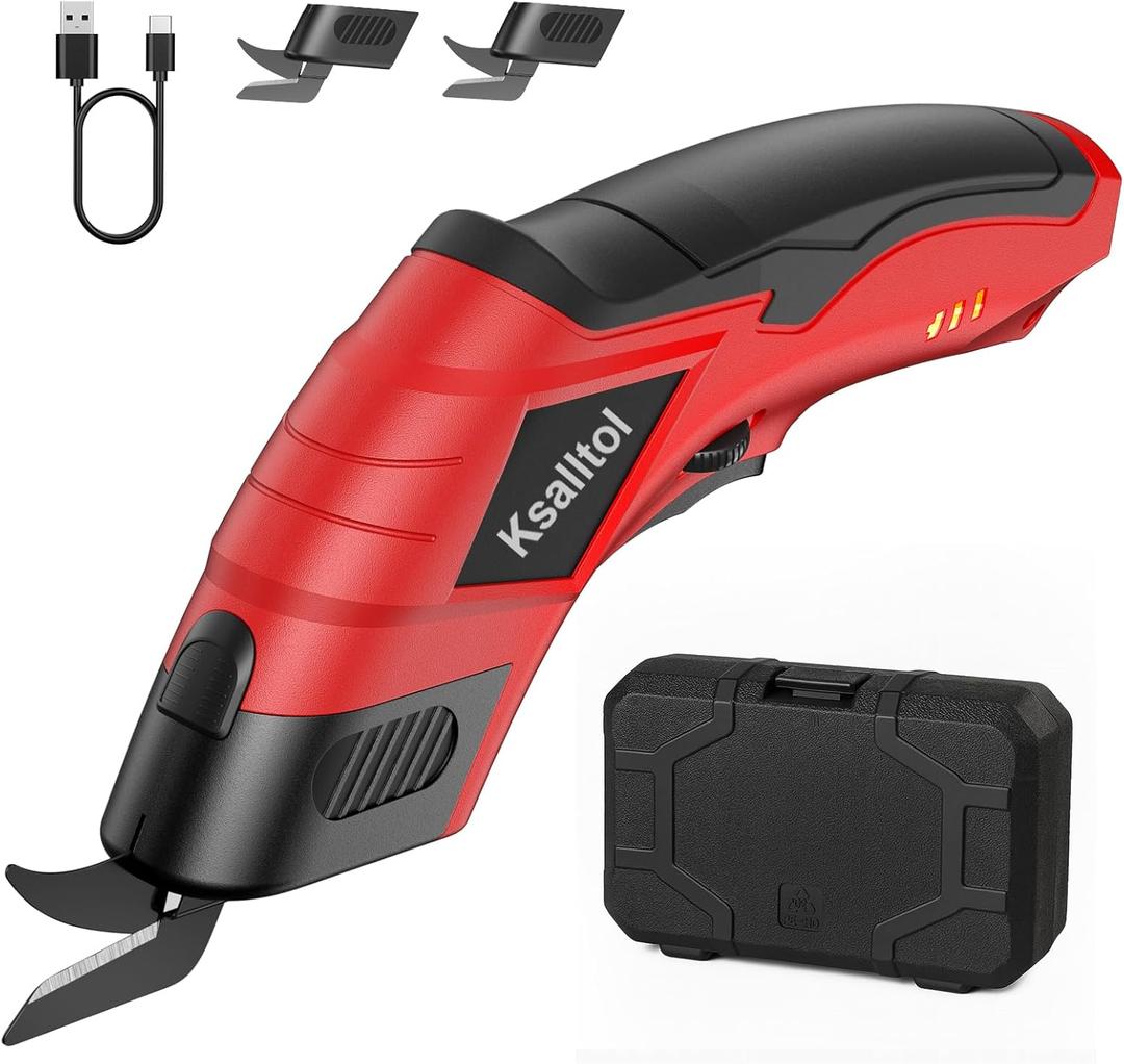 Cordless Electric Scissors for Cardboard, 11000RPM Rechargeable Electric Box Cutter with 3000mAh Battery & 1 Replacement Blades, Power Fabric Cutter for Carpet, Leather, Plastic, DIY Craft